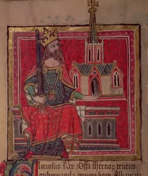 Cott Nero D VIII Offa, Mercia királya, a Benefactors Book of St. Albans Abbey, 1380 körül